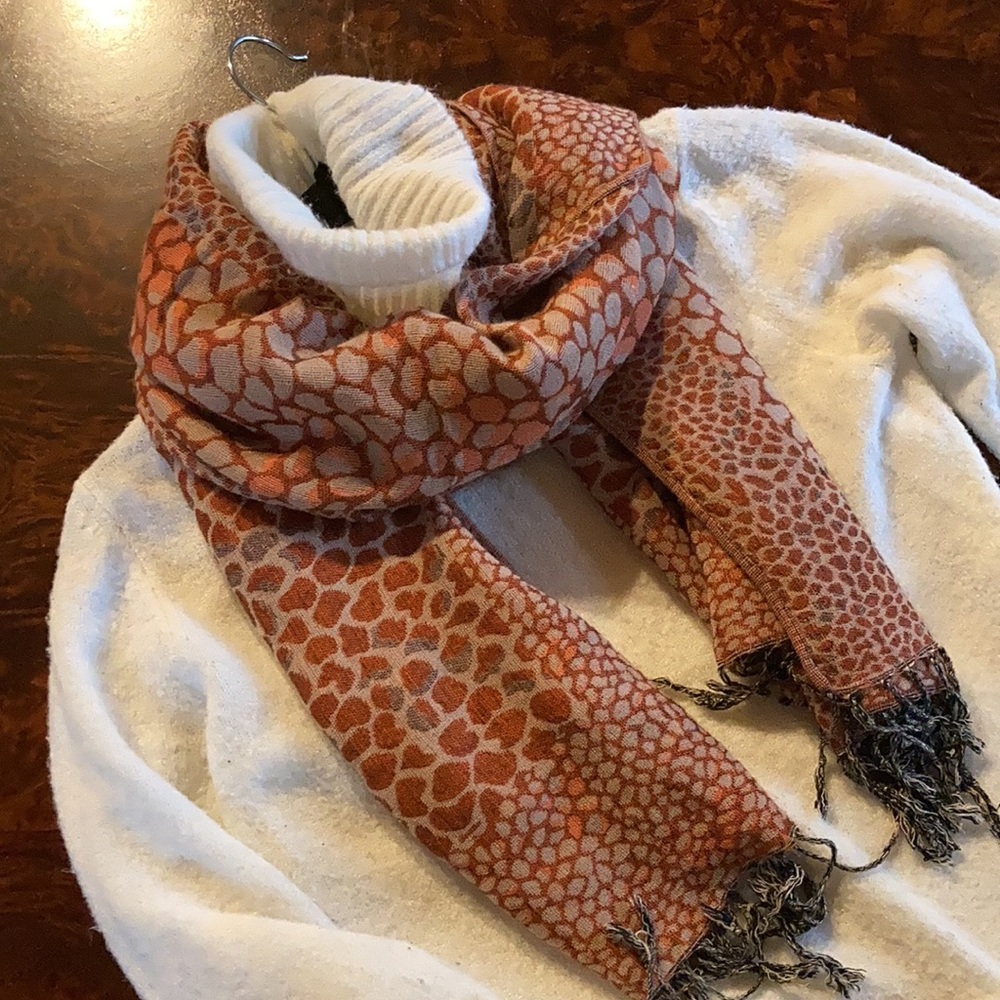 Ladies Orange Metallic Leopard Parsley Scarf - Picture 2 of 4